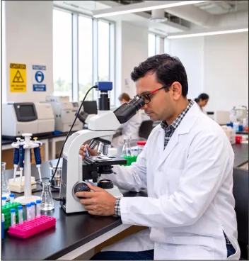 Nauman Nazeer at the microscope